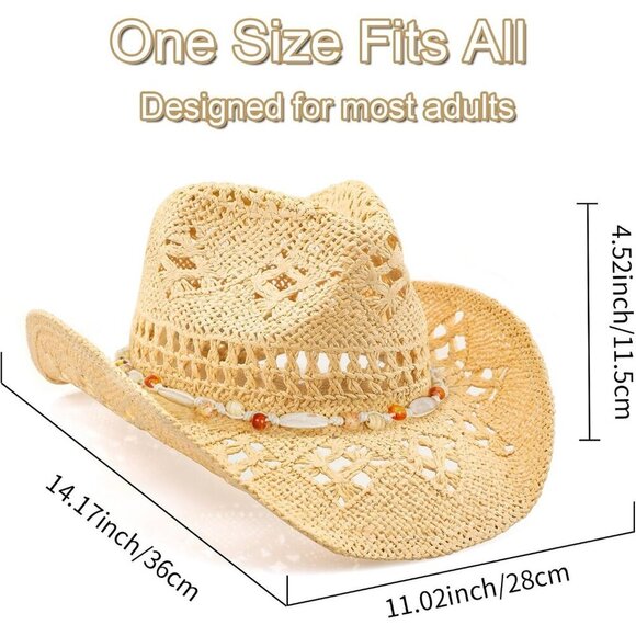 Women\'s Straw Wide with Shapeable Brim Cowboy Hatband Hat Beige + Orange White main image 5